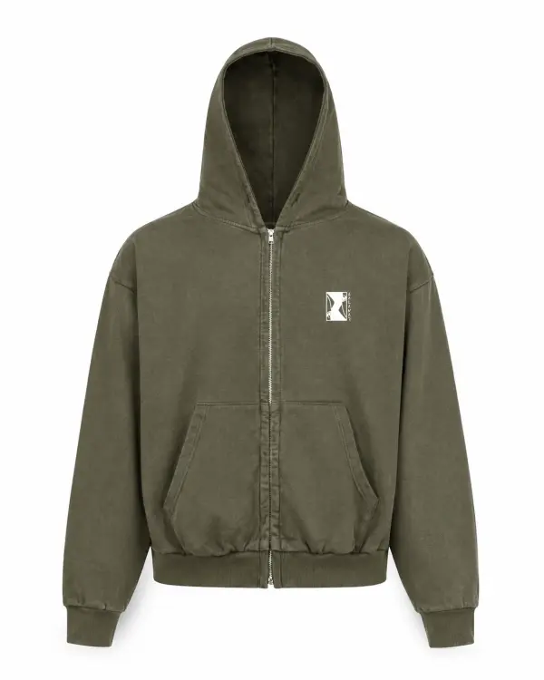 Vintage Oversized Zipped Hoodie Olive