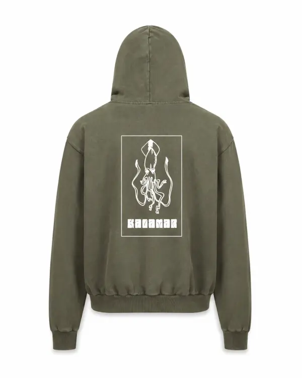 Vintage Oversized Zipped Hoodie Olive